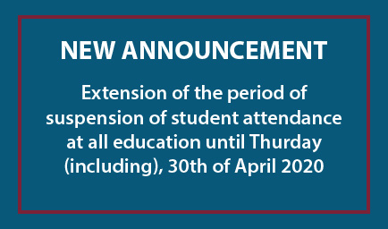 New extension of the period of suspension of student attendance until April 30th, 2020